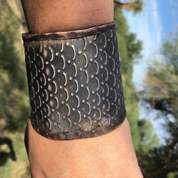 Gladiator Mermaid  Medieval Sterling Silver 925 Copper Cuff Wide Rustic Handmade - Picture 6 of 13